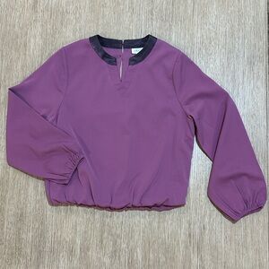 Pleat Collection Milly Top- Magenta/ Plum Purple Long Sleeve Blouse. SIZE 10